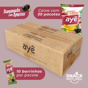 Bananada com Ameixa Ayê Snack Natural – 100% Fruta | Zero Adição de Açúcar, Sem Glúten (Caixa com 30 Pacotes)