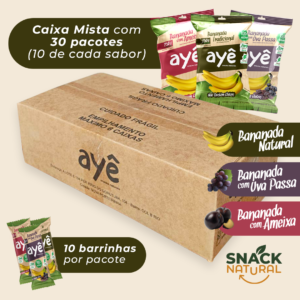 Caixa Mista Bananada Ayê - Sabor Natural, Uva Passa e Ameixa – 30 Pacotes (10 de cada sabor) 100% Fruta, Zero Adição de Açúcar