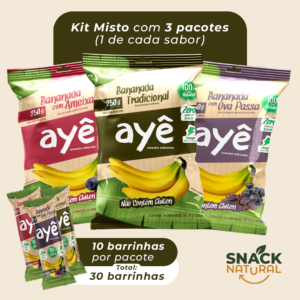 Kit Bananada Ayê - 3 Pacotes (1 de cada sabor) Natural, Uva Passa e Ameixa | 100% Fruta, Zero Adição de Açúcar
