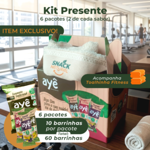 Kit Presente Bananada Ayê - 6 Pacotes (2 de cada sabor) mais Toalhinha Fitness | 100% Fruta, Zero Adição de Açúcar