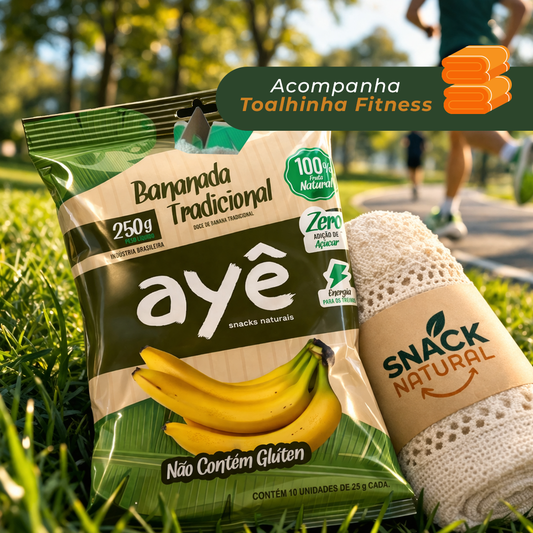 Kit Presente Bananada Ayê - 6 Pacotes (2 de cada sabor) mais Toalhinha Fitness | 100% Fruta, Zero Adição de Açúcar - Imagem 5