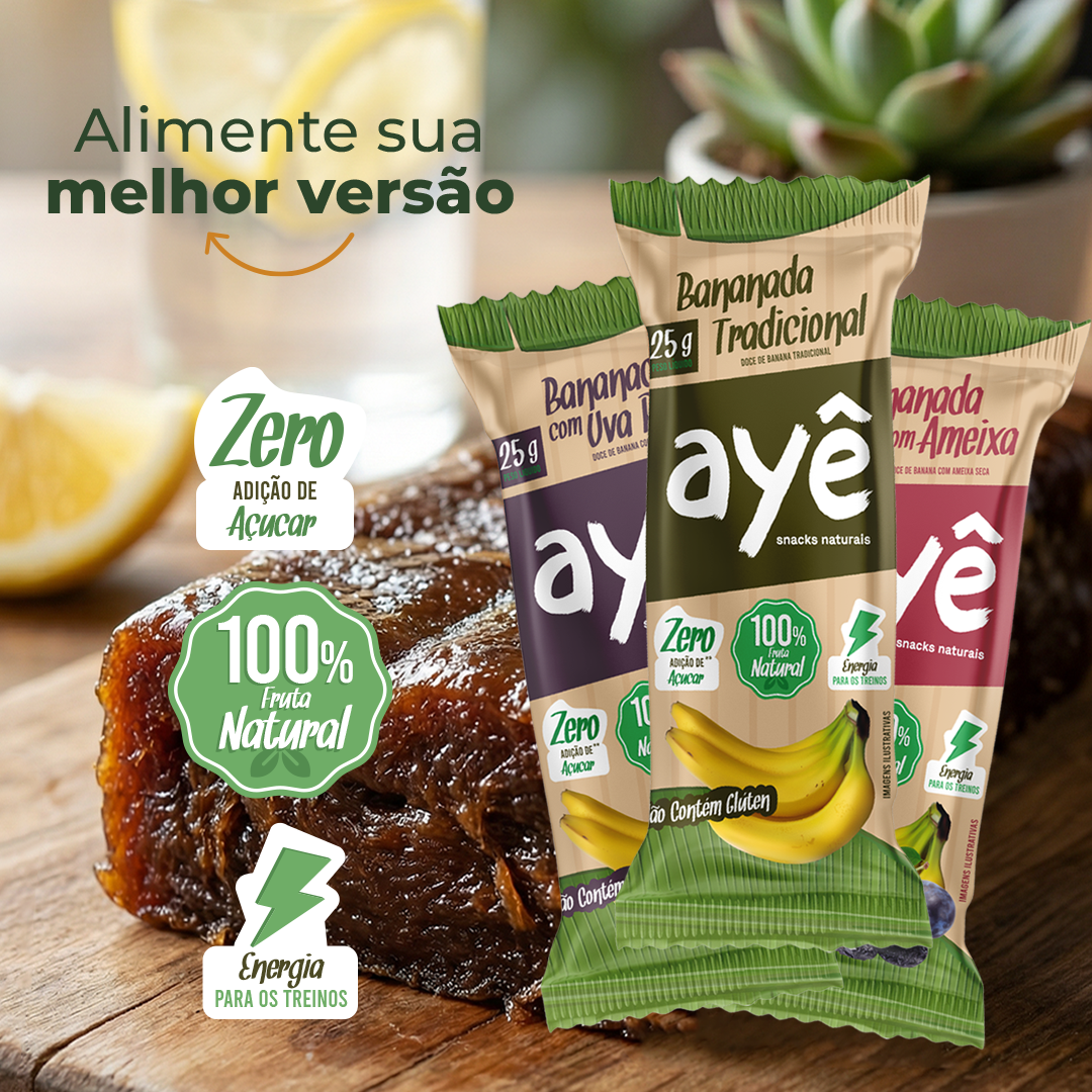 Kit Presente Bananada Ayê - 6 Pacotes (2 de cada sabor) mais Toalhinha Fitness | 100% Fruta, Zero Adição de Açúcar - Imagem 3